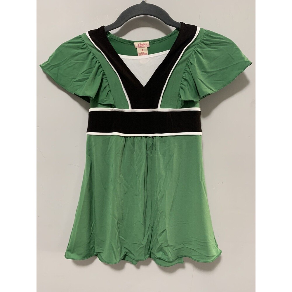Candie's Women's Small Green Short Flutter Sleeve Blouse Top Y2K Preppy Boho